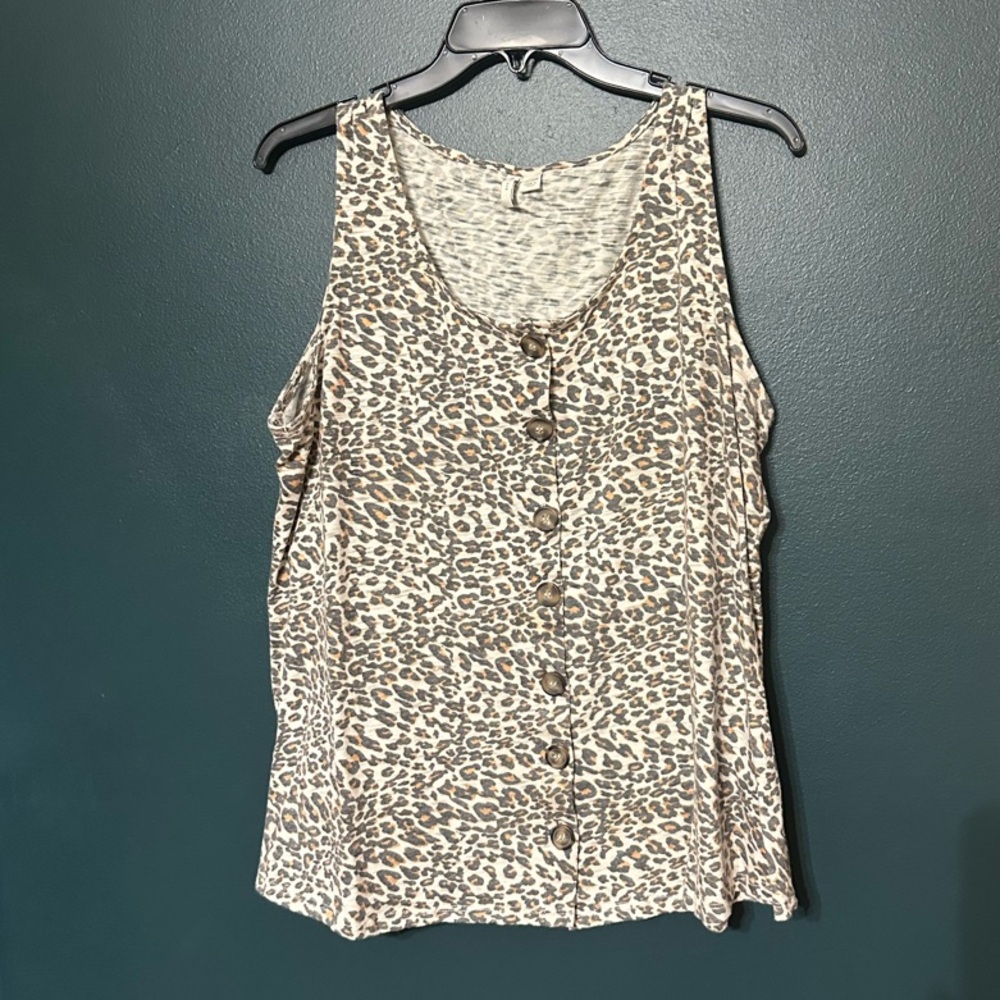Cato Leopard Sleeveless Tank Top with Buttoned Detail